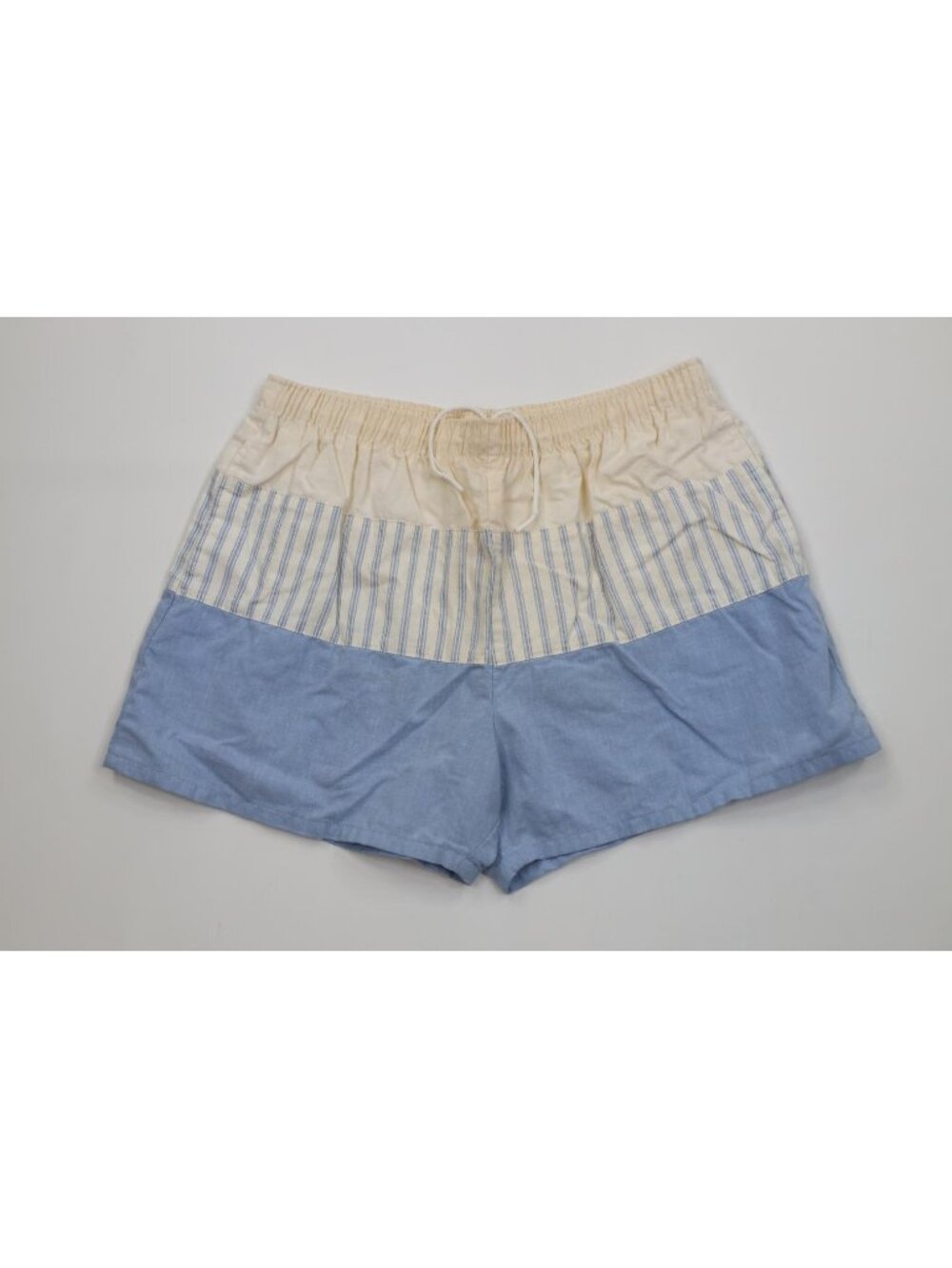 Vtg 70s 80s Mens Large Chambray Striped Color Block Lined Shorts Swim Trunks USA